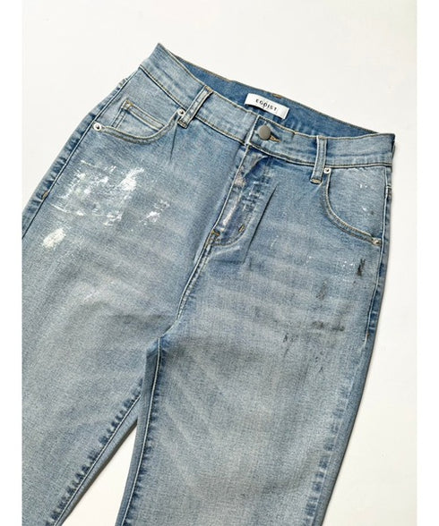 ホイルプリントデニムストレートパンツ