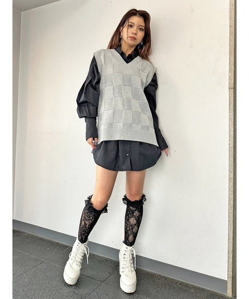 ブロックチェックニットベスト
