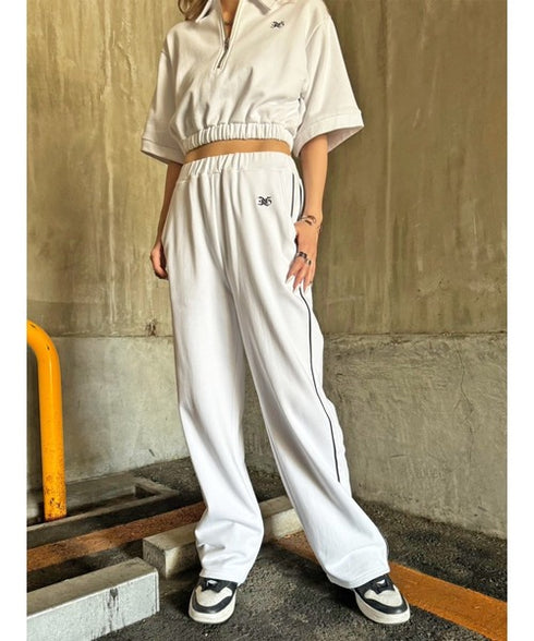 パイピングラインロゴ刺繍ワイドパンツ