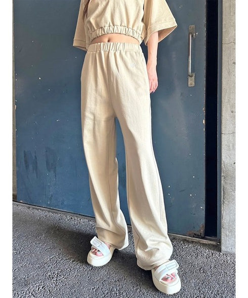 パイピングラインロゴ刺繍ワイドパンツ
