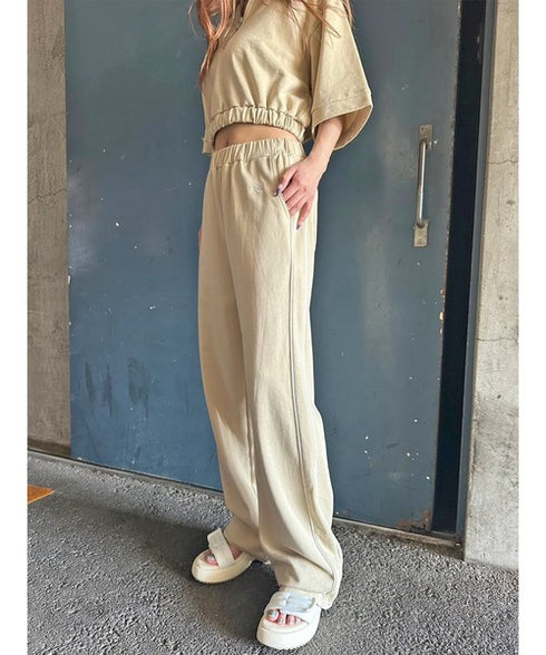 パイピングラインロゴ刺繍ワイドパンツ