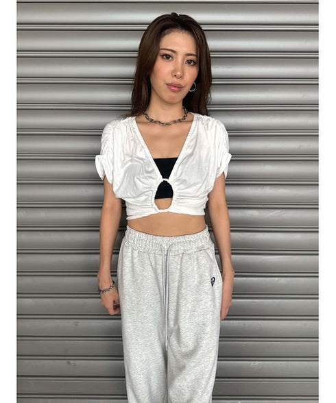 フロントドロストショートトップス