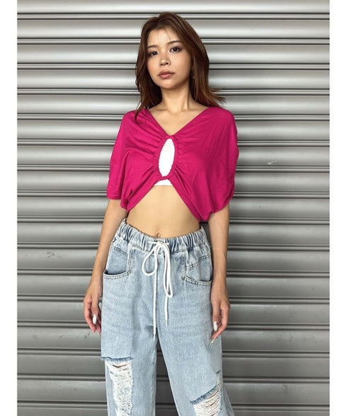 フロントドロストショートトップス