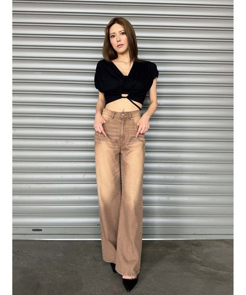 フロントドロストショートトップス