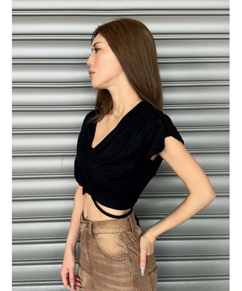 フロントドロストショートトップス