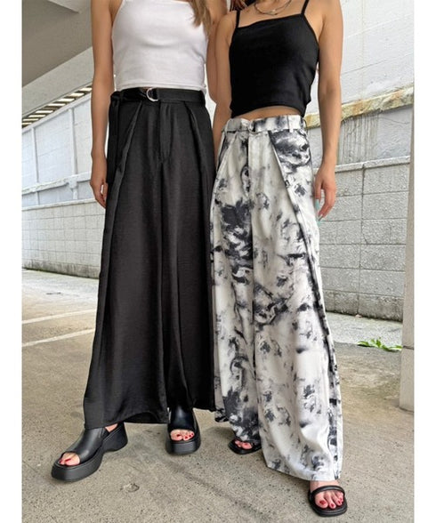 ベルト付ラップシフォンワイドパンツ