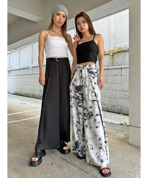 ベルト付ラップシフォンワイドパンツ