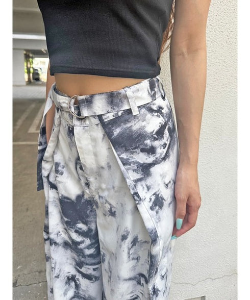 ベルト付ラップシフォンワイドパンツ