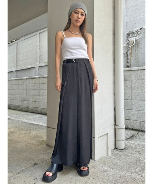 ベルト付ラップシフォンワイドパンツ