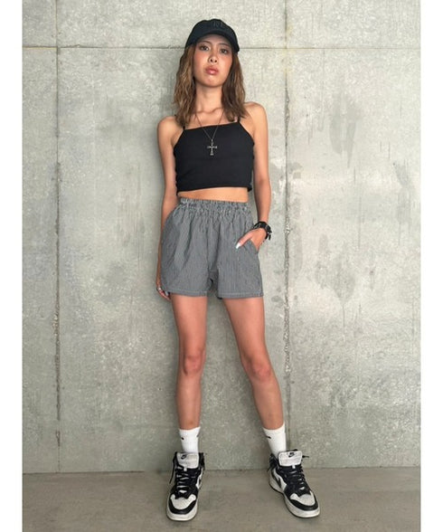 ウエストゴムストライプショートパンツ