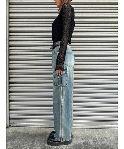 カーゴポケットワイドデニムパンツ