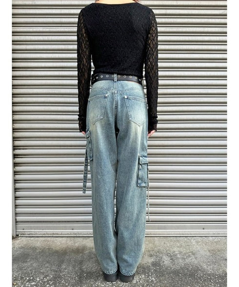 カーゴポケットワイドデニムパンツ