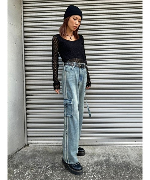 カーゴポケットワイドデニムパンツ