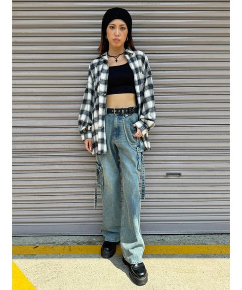 カーゴポケットワイドデニムパンツ