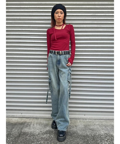 カーゴポケットワイドデニムパンツ