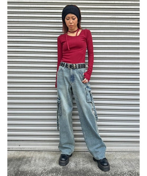 カーゴポケットワイドデニムパンツ