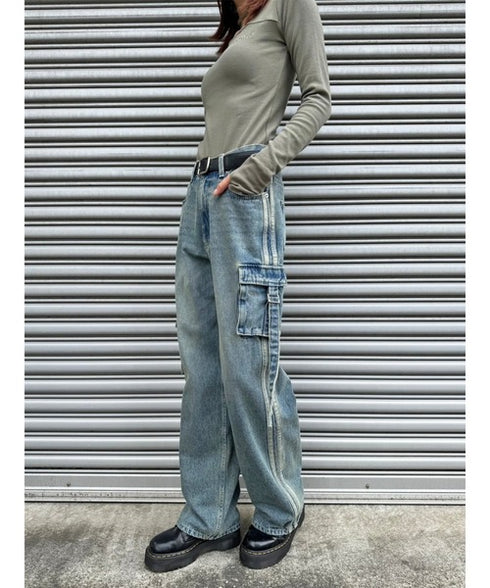 カーゴポケットワイドデニムパンツ