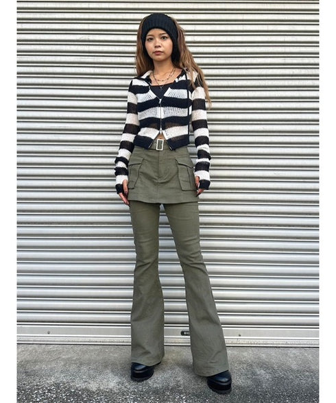 ボーダー透かしニットパーカー