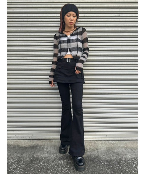 ボーダー透かしニットパーカー