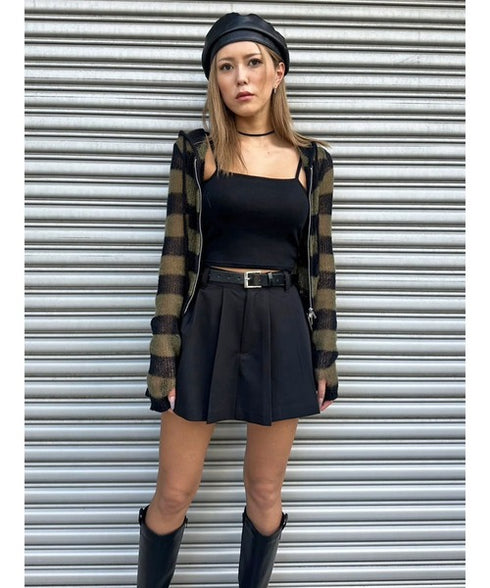 ボーダー透かしニットパーカー