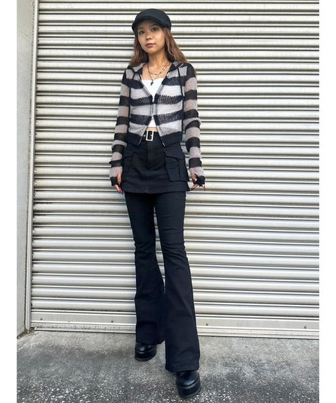 ボーダー透かしニットパーカー