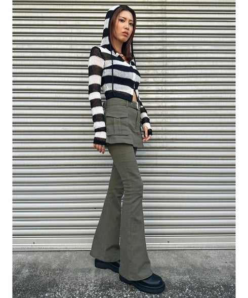 ボーダー透かしニットパーカー