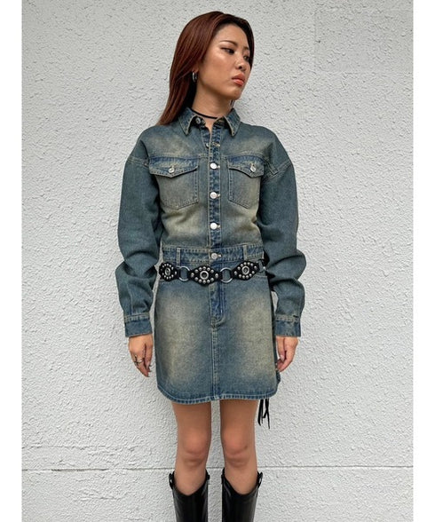 ヴィンテージ加工デニムワンピース