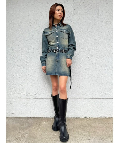 ヴィンテージ加工デニムワンピース