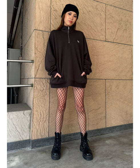 EGロゴ刺繍ハーフジップトップス