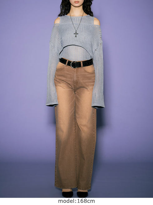 ヴィンテージライク加工ワイドパンツ