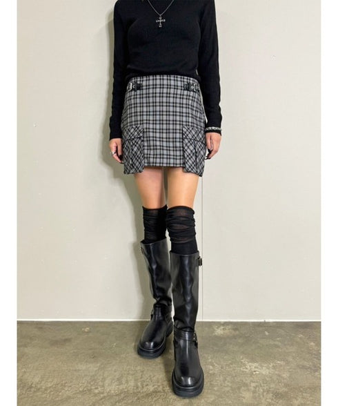サイドベルトチェック柄スカート