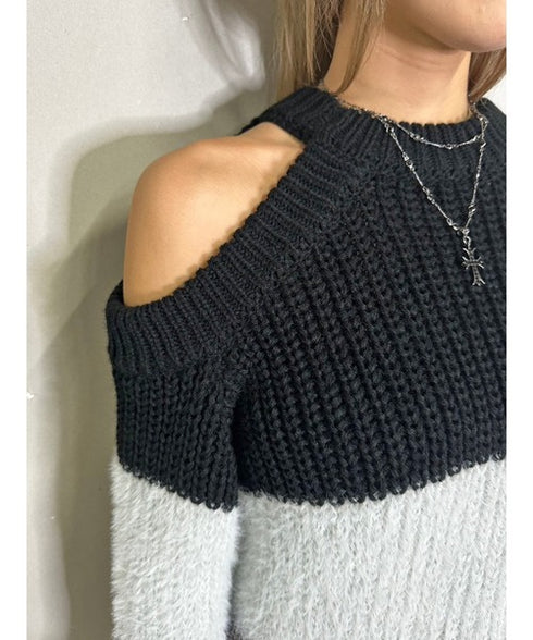 3カラー肩あきニットトップスⅡ