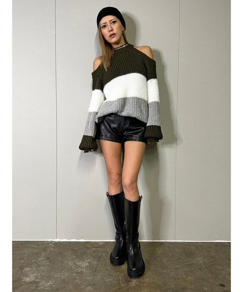 3カラー肩あきニットトップスⅡ