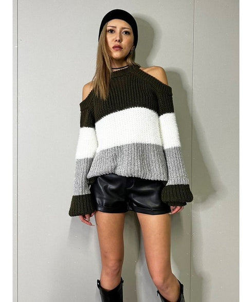 3カラー肩あきニットトップスⅡ