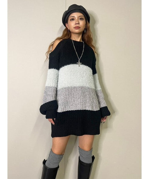3カラー肩あきニットトップスⅡ