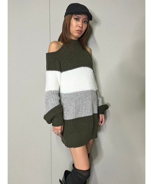 3カラー肩あきニットトップスⅡ