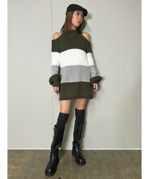 3カラー肩あきニットトップスⅡ