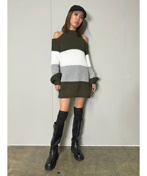 3カラー肩あきニットトップスⅡ