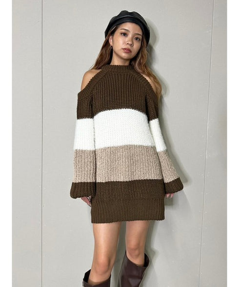 3カラー肩あきニットトップスⅡ