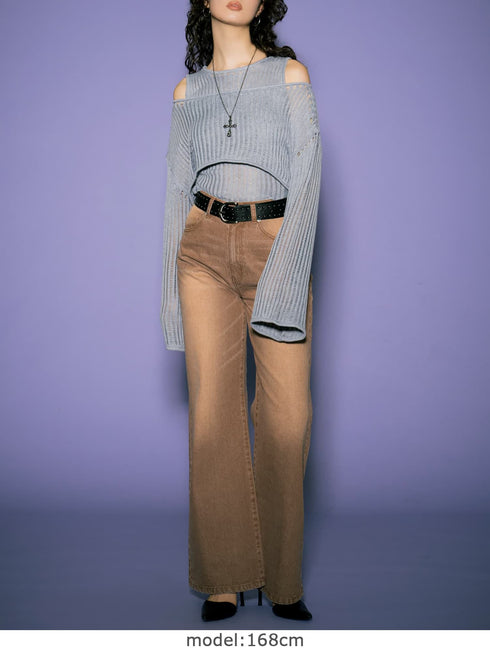 ヴィンテージライク加工ワイドパンツ