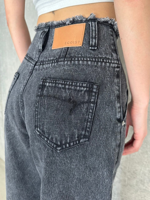 カットオフハイウエストデニムワイドパンツ