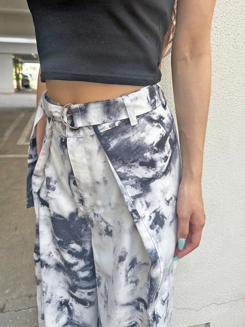 ベルト付ラップシフォンワイドパンツ