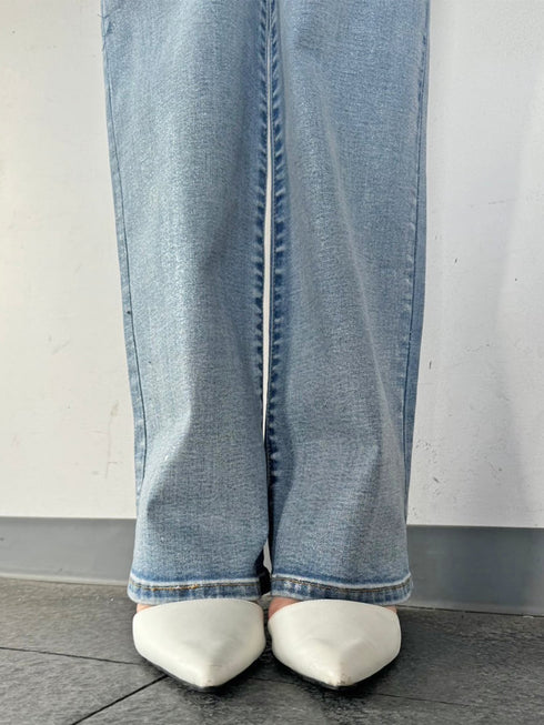 ホイルプリントデニムストレートパンツ