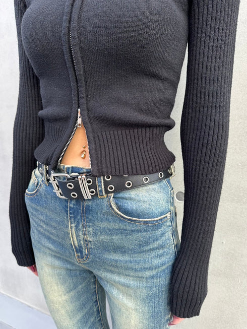 2パターン編地デザインニットTOP