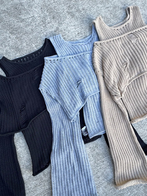 ダメージレイヤードニットトップ