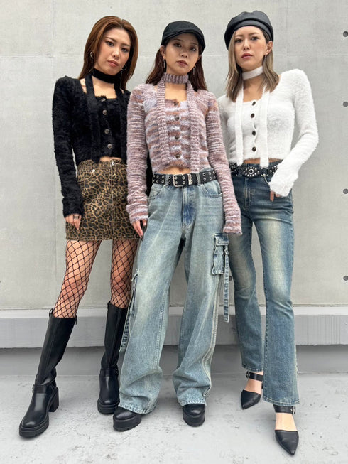 ストール付スクエアネックニットトップス