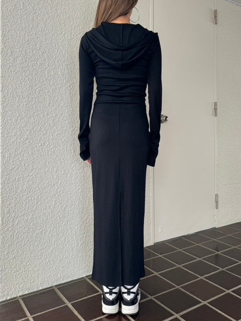 フロントジップリブフーディワンピース