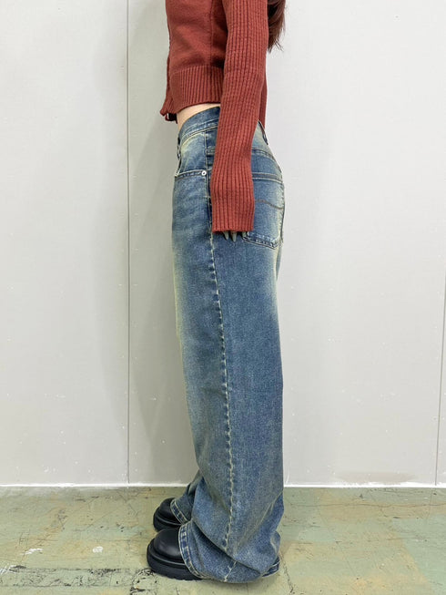ヴィンテージライク加工ワイドパンツ