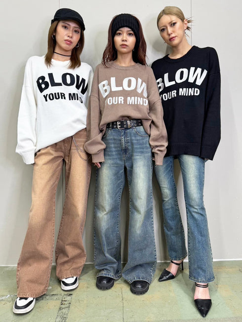 ロゴ刺繍ニットプルオーバー