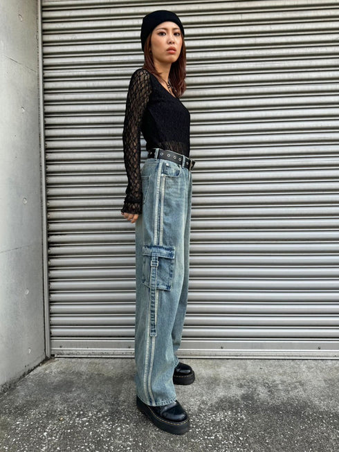 カーゴポケットワイドデニムパンツ